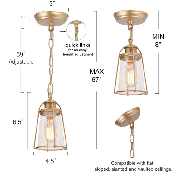 New Elegant Gold Pendant Light Fixture - Picture 5 of 9